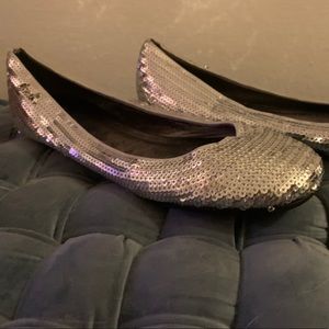 Silver Sequin Coach Flats